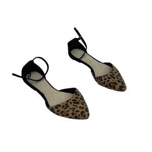 Gap Brown Black Cheetah Print Suede Ankle Strap Flats - Women's Size 7 Preowned